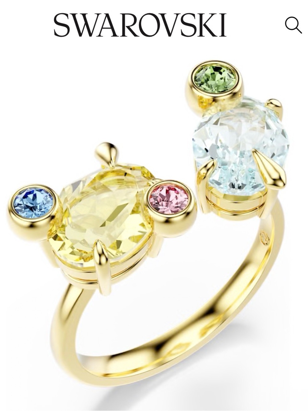 Swarovski Gold Multi-Stone Open Ring with Yellow and Clear Center Stones